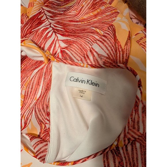 Calvin Klein Palm Print Sleeveless Summer/Spring Bright Dress size 14 - Picture 4 of 5